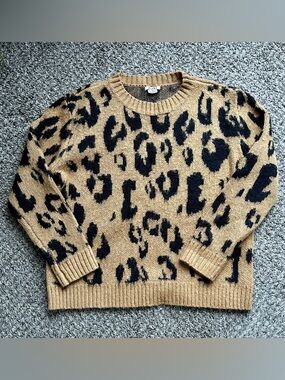 Anama Leopard Print Crewneck Sweater - Tan & Black